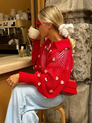 Wenkouban-Christmas Thanksgiving outfits_Sweet Handmade Elegant Stylish Fashionable Cozy V-neck Lantern Sleeve Warm Sweater