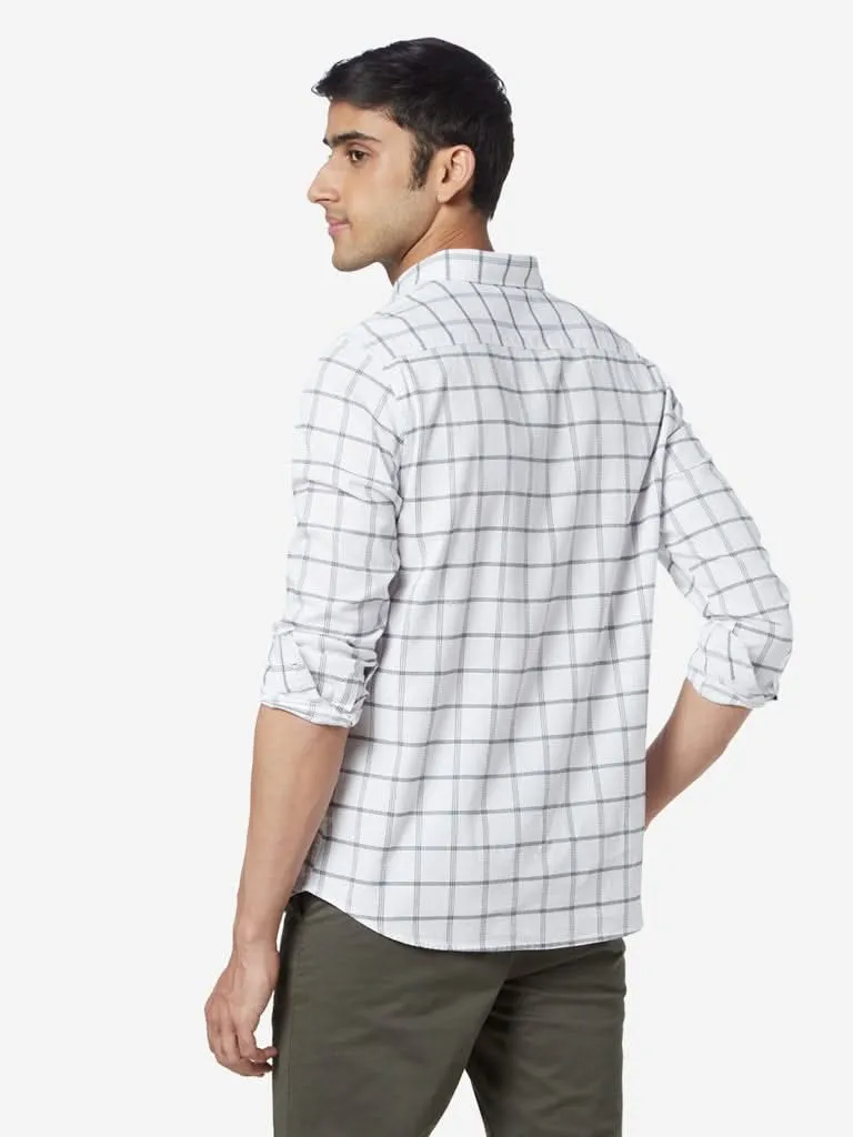 WES Casuals White Slim-Fit Check Print Shirt