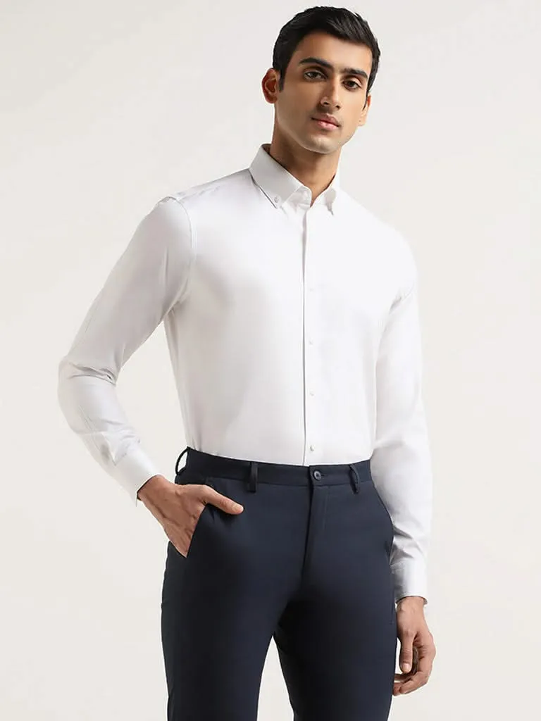 WES Formals White Slim-Fit Cotton Slim Fit Shirt