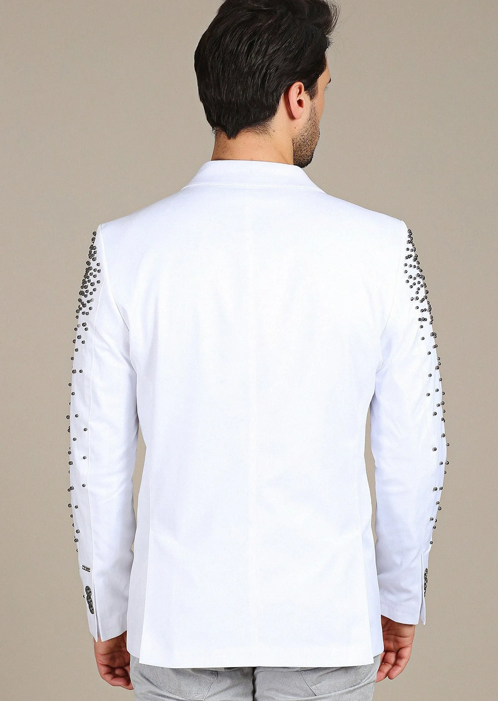 White "Vegas" Rounded Studded Blazer