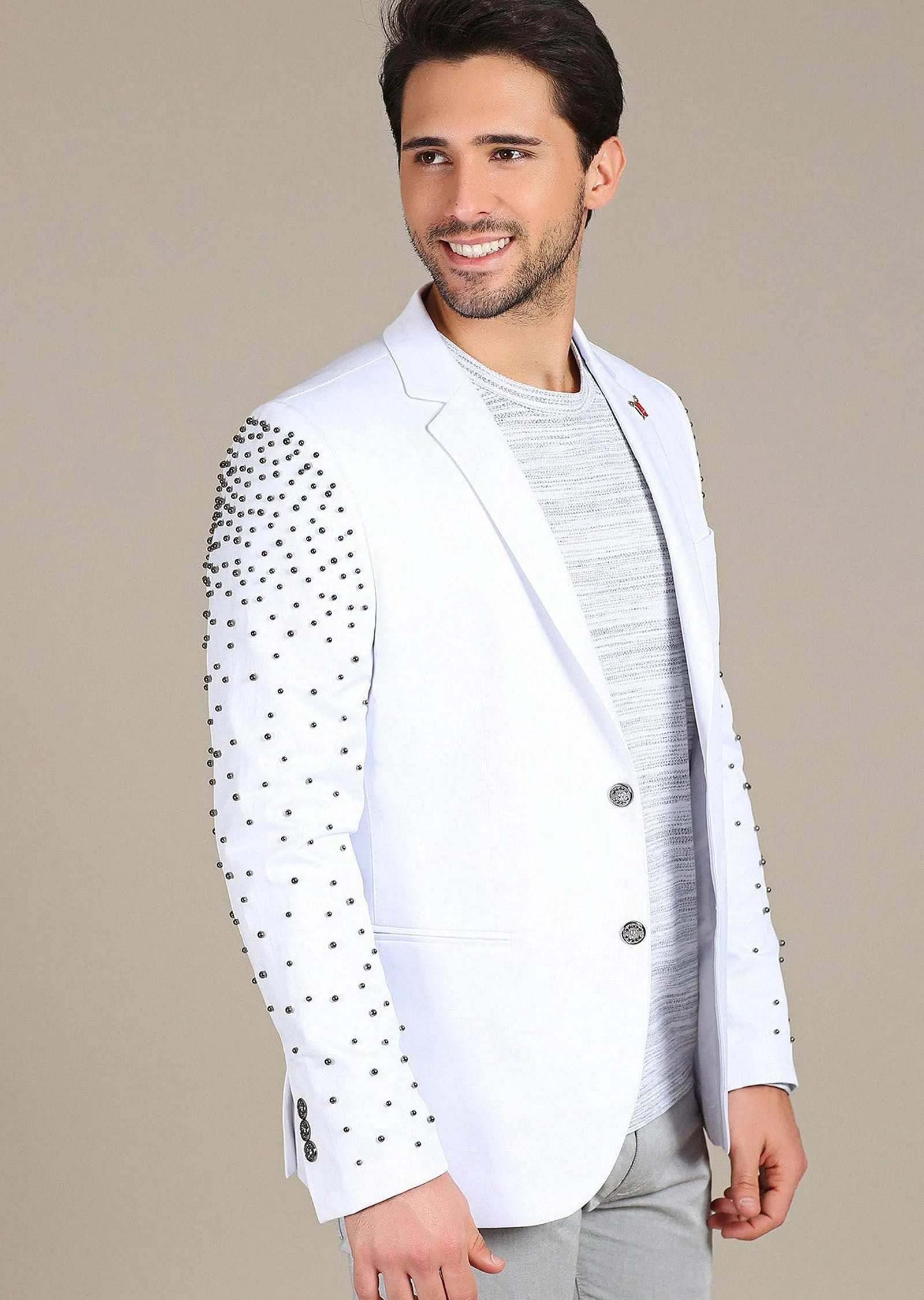 White "Vegas" Rounded Studded Blazer