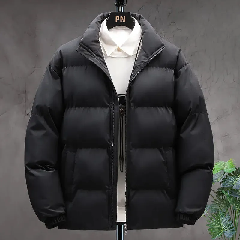 Winter Stand-collar Cotton Coat Couple Casual Warm Plus Velvet Thicken Solid Color Jacket