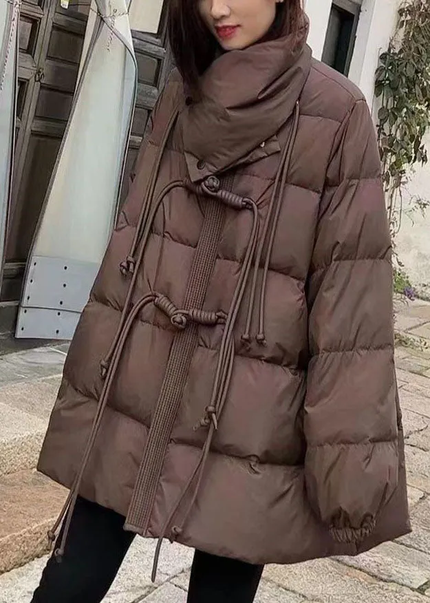 Women Chocolate Scarf Collar Oversized Tassel Duck Down Down Coats Winter