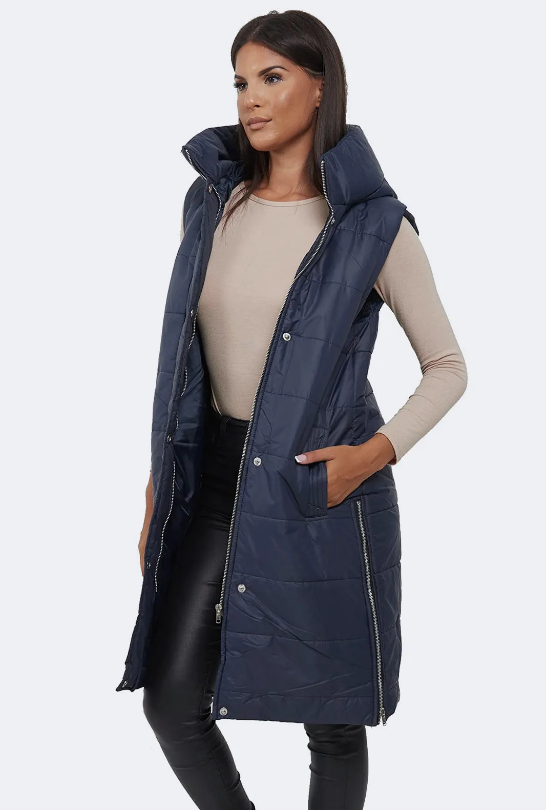 Women Padded Hooded Sleeveless Gilet Jacket