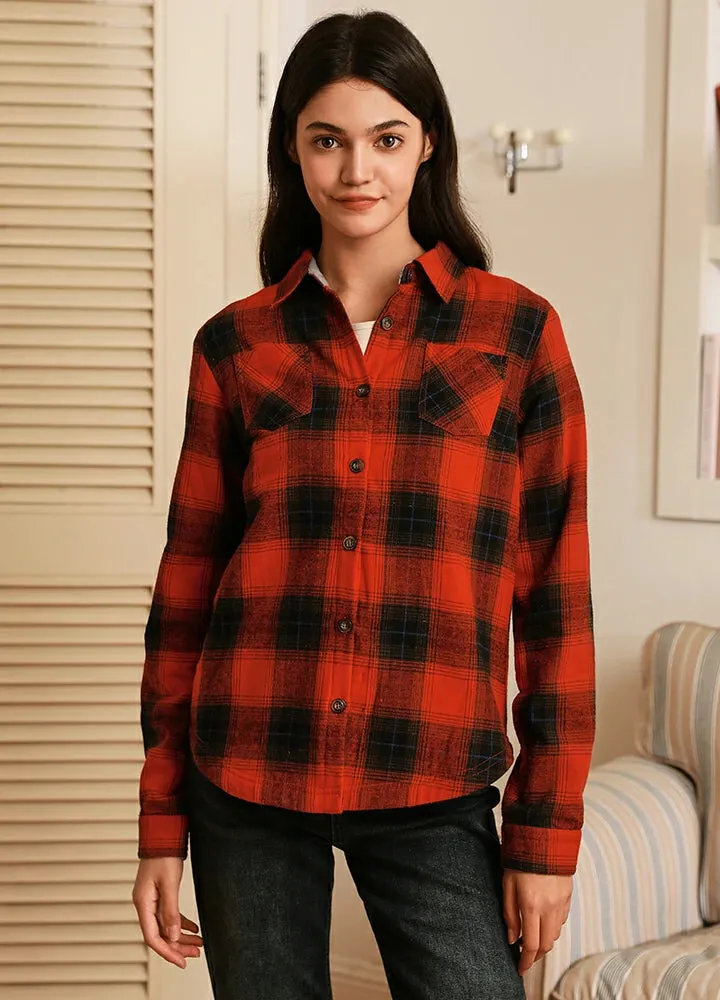 Women's Fleece Lined Plaid Button Down Flannel Shirt Jacket