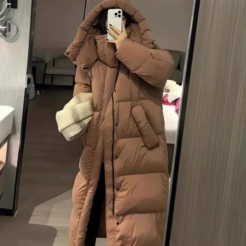 Women's Long Down Jacket Loose Big Yards Warm Jacket Casual Parka