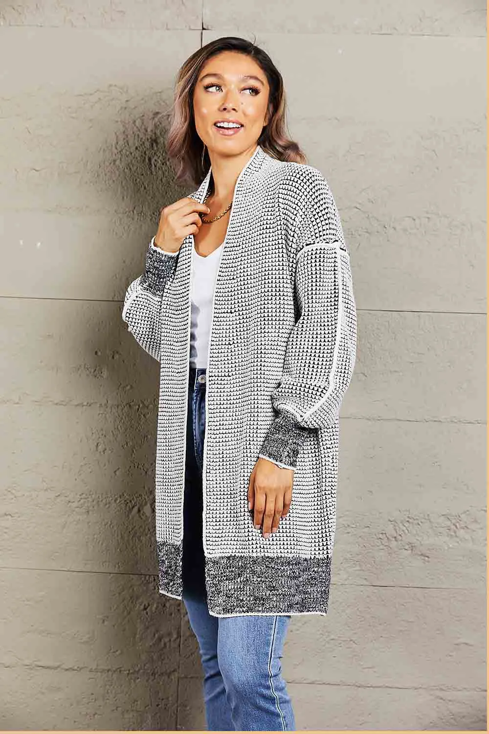 Woven Right Heathered Open Front Longline Cardigan